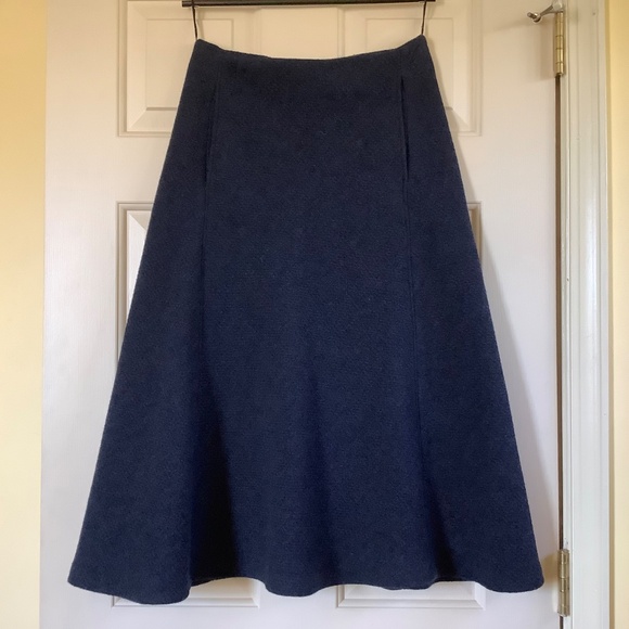 ZARA Wool Blend Textured Midi Skirt Navy SZ S. - Picture 4 of 16